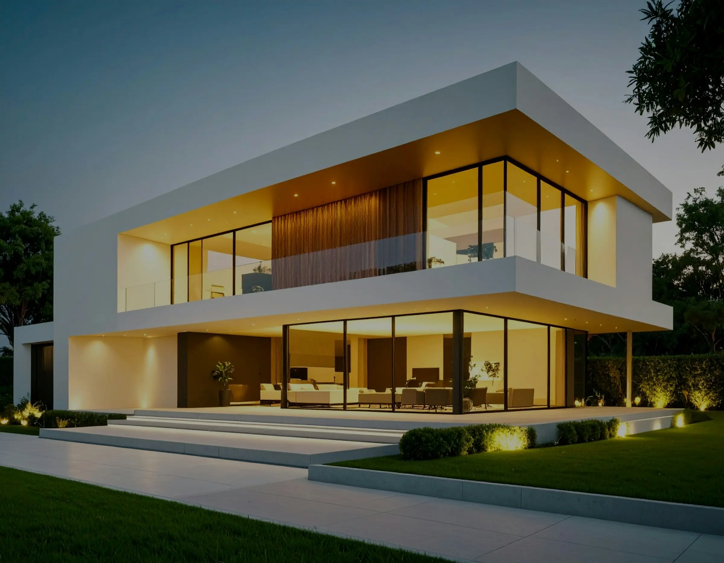 Edificio residenziale contemporaneo illuminato al tramonto